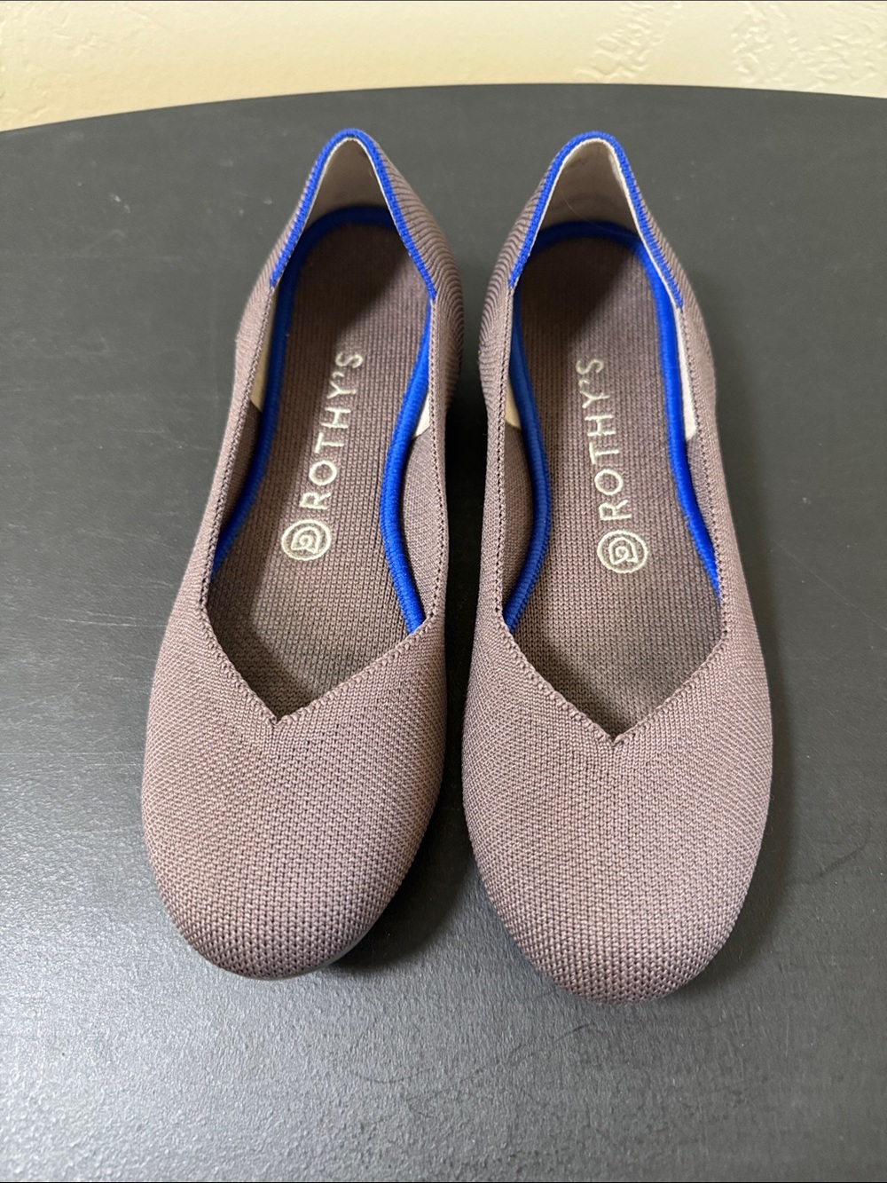 Rothy's Brown Knit Ballet Flat with Blue Trim